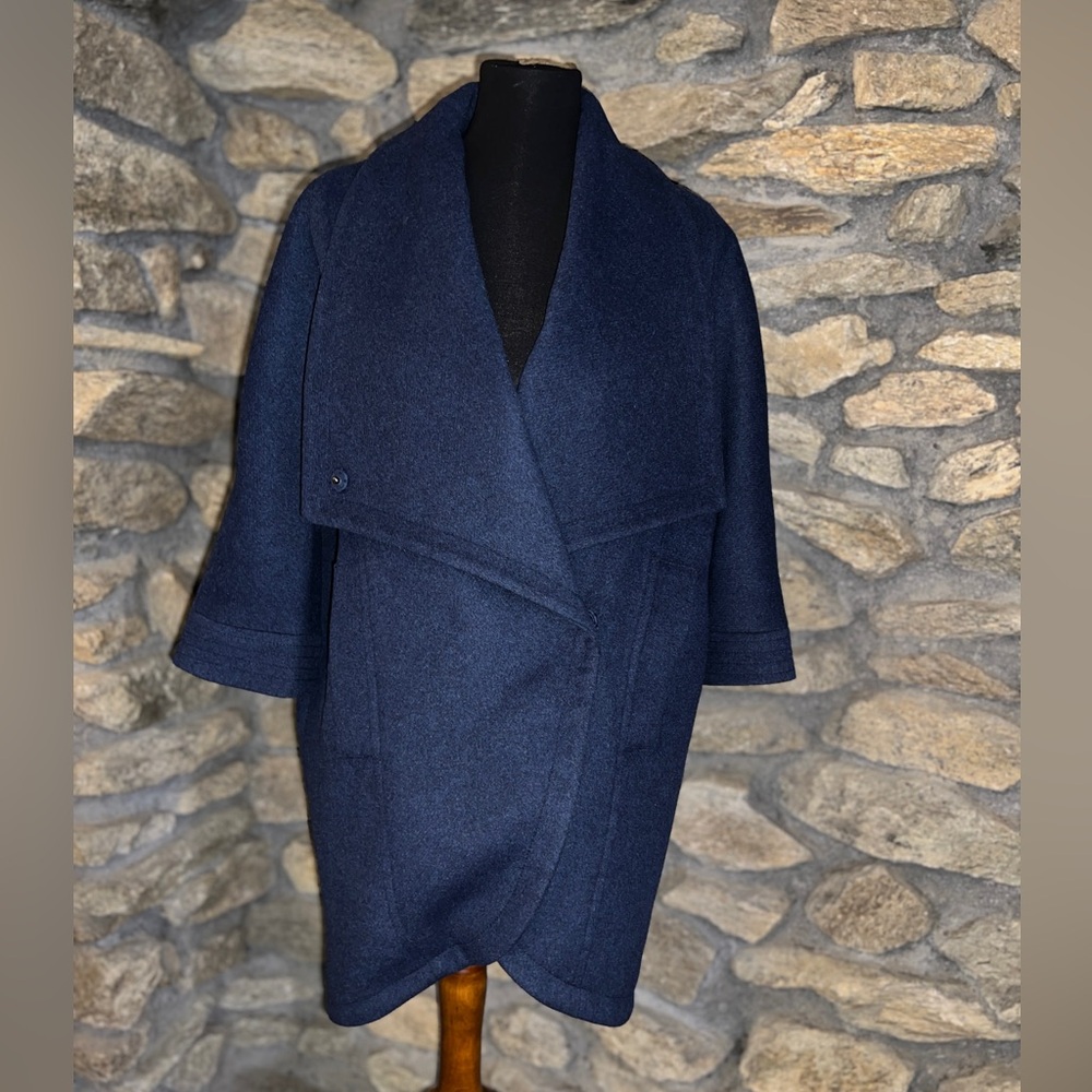 LTD Dark Blue Women's wool cocoon Coat - Picture 3 of 7